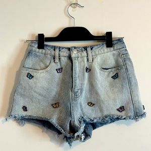 Jean shorts, small butterfly patches, size 25